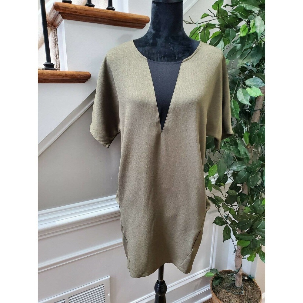 Boutique Very J Women Green Polyester Short Sleeve RoundNeck Knee Length Dress S